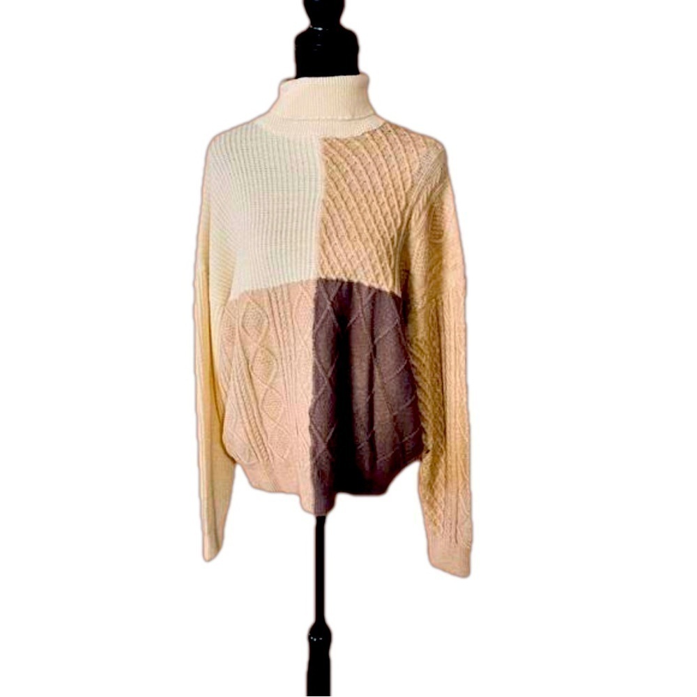 Altar'd State Shades of Brown Color Block Turtleneck Sweater Size L NWOT